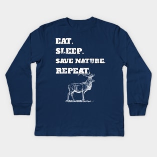 Eat Sleep Save Nature Repeat Cool Deer Lovers Gift Kids Long Sleeve T-Shirt